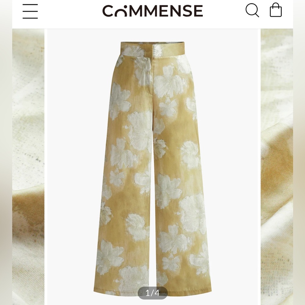 Commense Floral Wide-Leg Pants - Gold and White